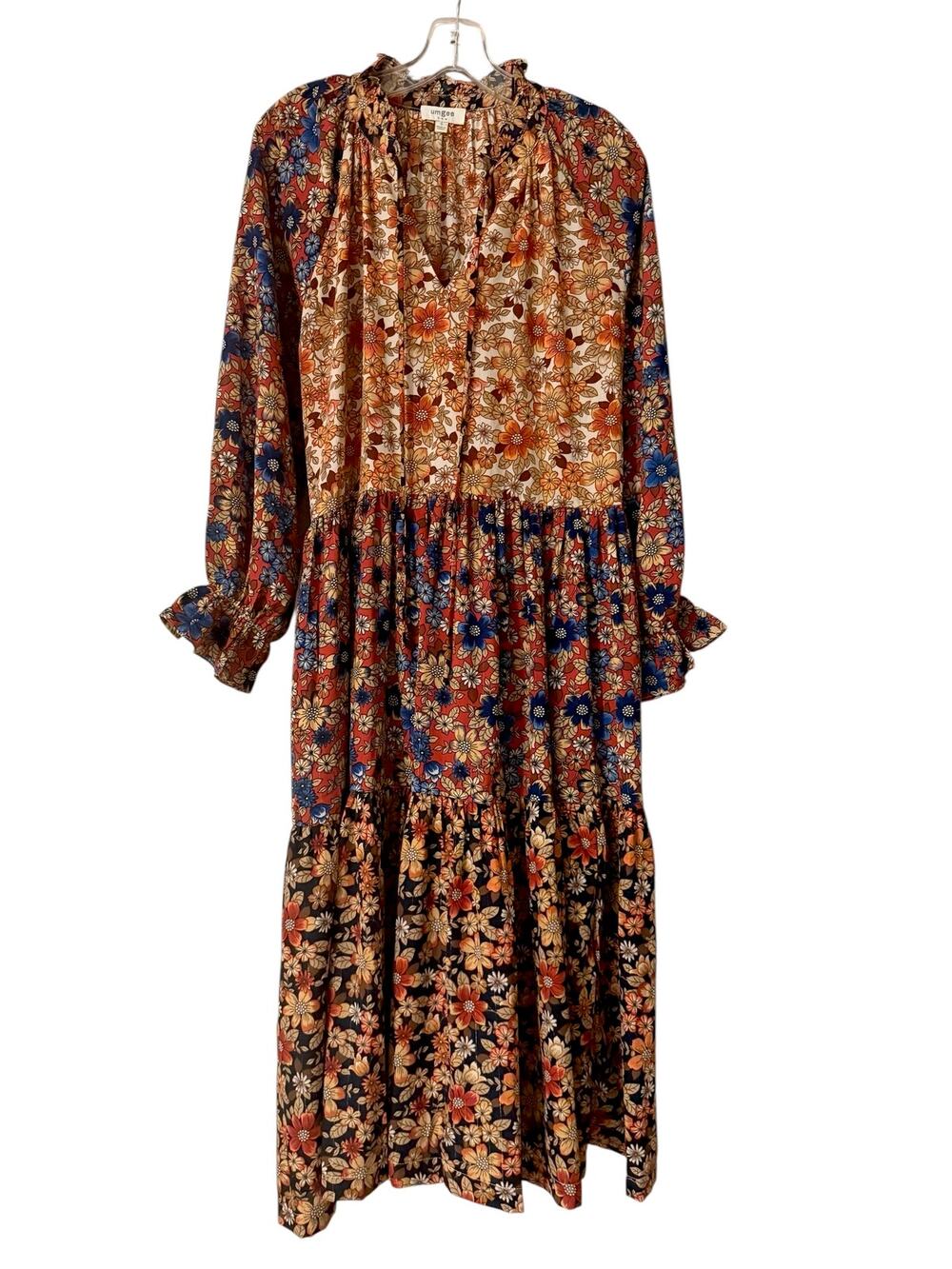 Umgee Floral Tiered Maxi Dress Small Boho Prairie  Fall Western Cottagecore